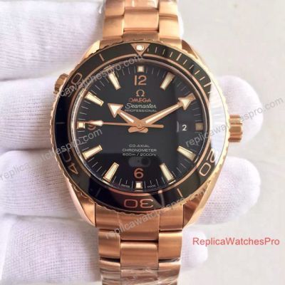 Swiss Copy Omega Seamaster Planet Ocean 600m Watch Rose Gold Black Face